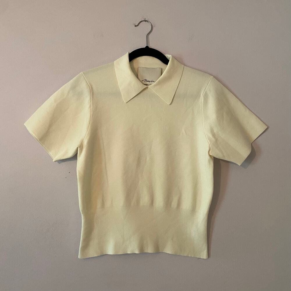 3.1 Phillip Lim Cream Preppy Sweater Shirt Collar Minimalist Stretchy Small